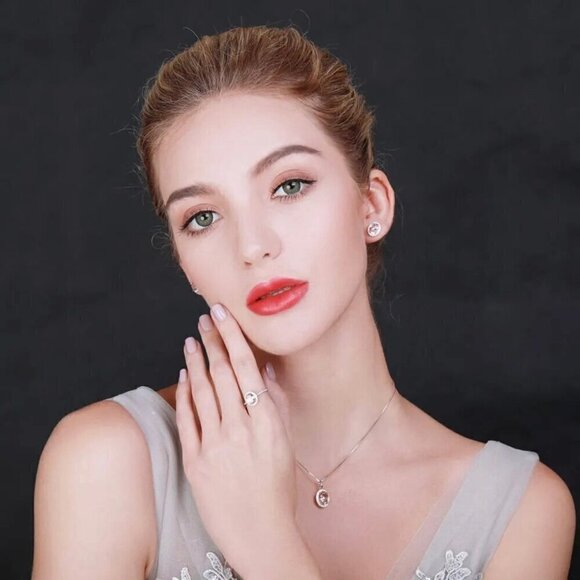 NWT Oval Pink Sapphire Stud Earring 14K Gold Over 925 Silver CZ Halo Feminine - Picture 7 of 8